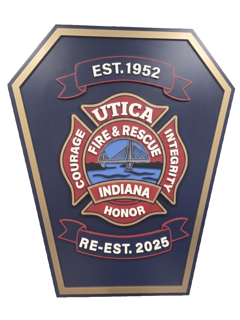 Utica Fire & Rescue Official Gold-Bordered Shield Badge Plaque
